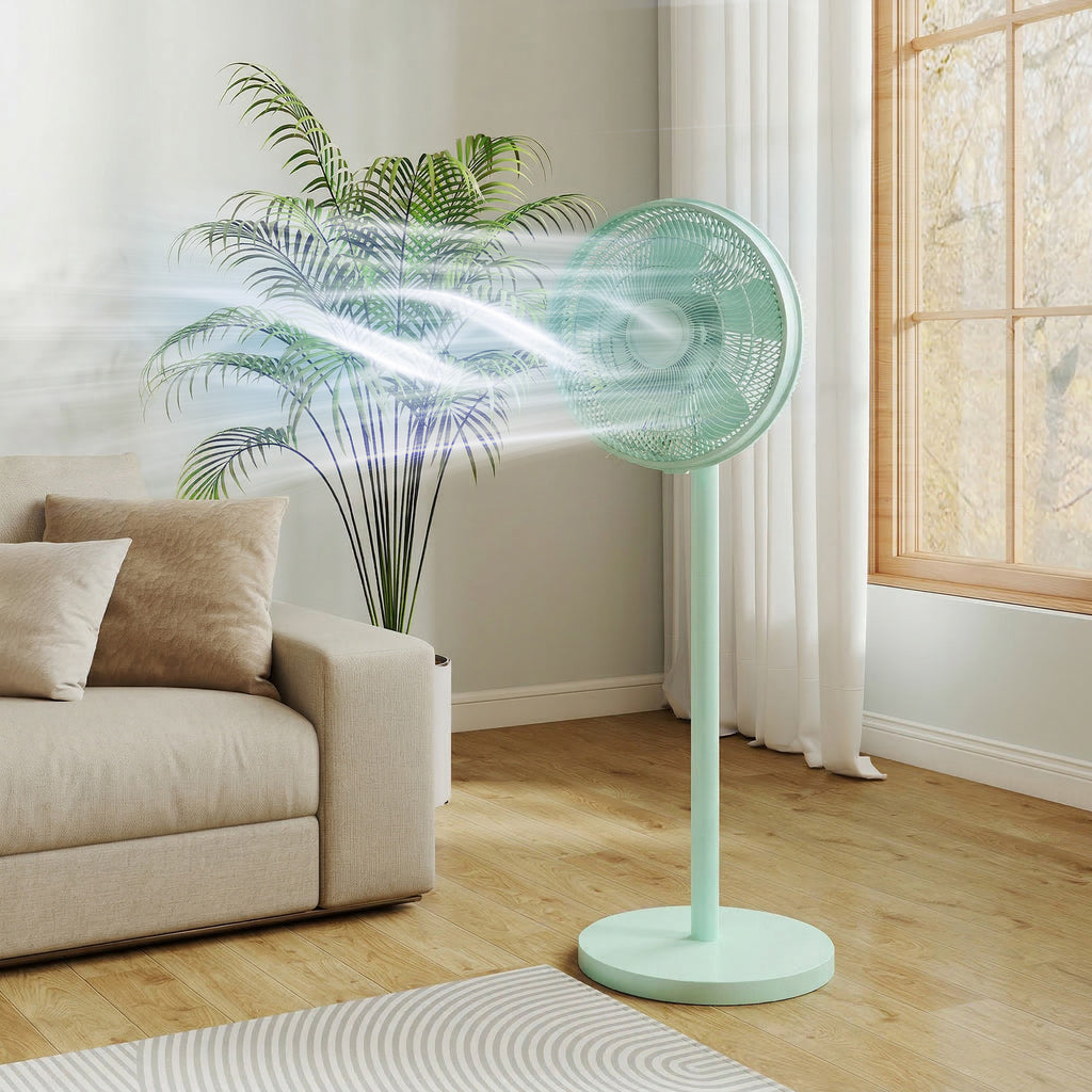 40 cm Standing Fan, Cooling Floor Fan with 80° Oscillating, Adjustable Tilt and Height, 4 Speed, Remote Control, Green
