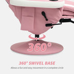 HOMCOM Manual Recliner Armchair PU Leather Lounge Chair w Adjustable Leg Rest, 135° Reclining Function, 360° Swivel, Pink