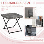 Outsunny Square PE Wicker Rattan Folding Table,Weather Resistant Wicker Weave Side Table with Steel Frame, Grey