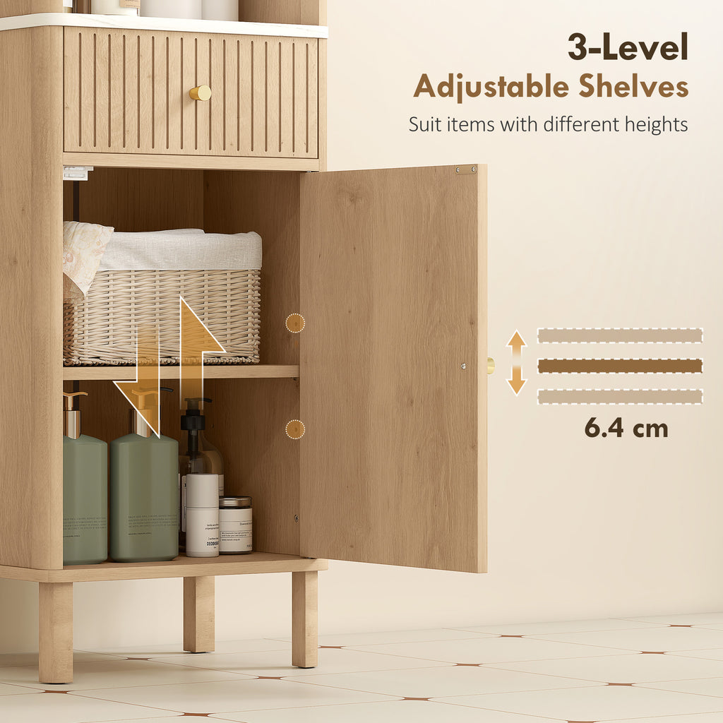 HOMCOM Slim Bathroom Cabinet with Silent Drawer Rail for Scandinavian, Japanese Styles - Wood-Effect