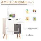 HOMCOM Sideboard Floor Cabinet Storage Cupboard with Drawer and Solid Wood Legs for Bedroom, Living Room, Entryway, Grey