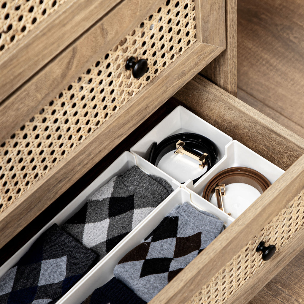 HOMCOM Storage Cabinet, 4-Drawer Unit with Rattan Element for Bedroom, Living Room, 80cmx35cmx95cm, Wood Effect