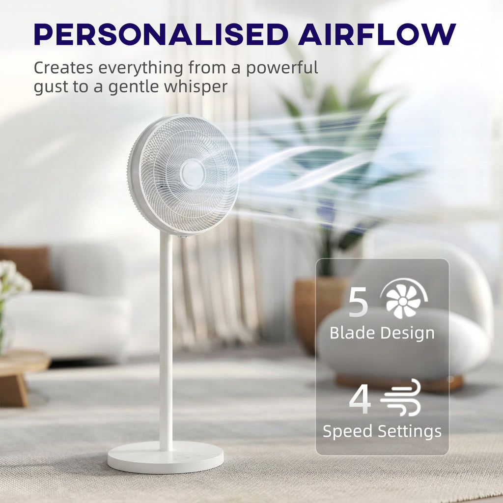 40 cm Standing Fan, Cooling Floor Fan with 80° Oscillating, Adjustable Tilt and Height, 4 Speed, Remote Control, White