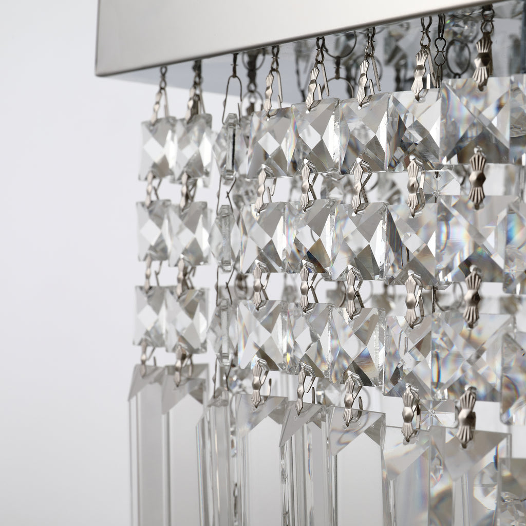 Modern Crystal Ceiling Light Square Crystal Chandelier for Living Room, Dining Room, Hall, 5 x E14 Lamp Holders, Silver, 80 x 25 x 23cm