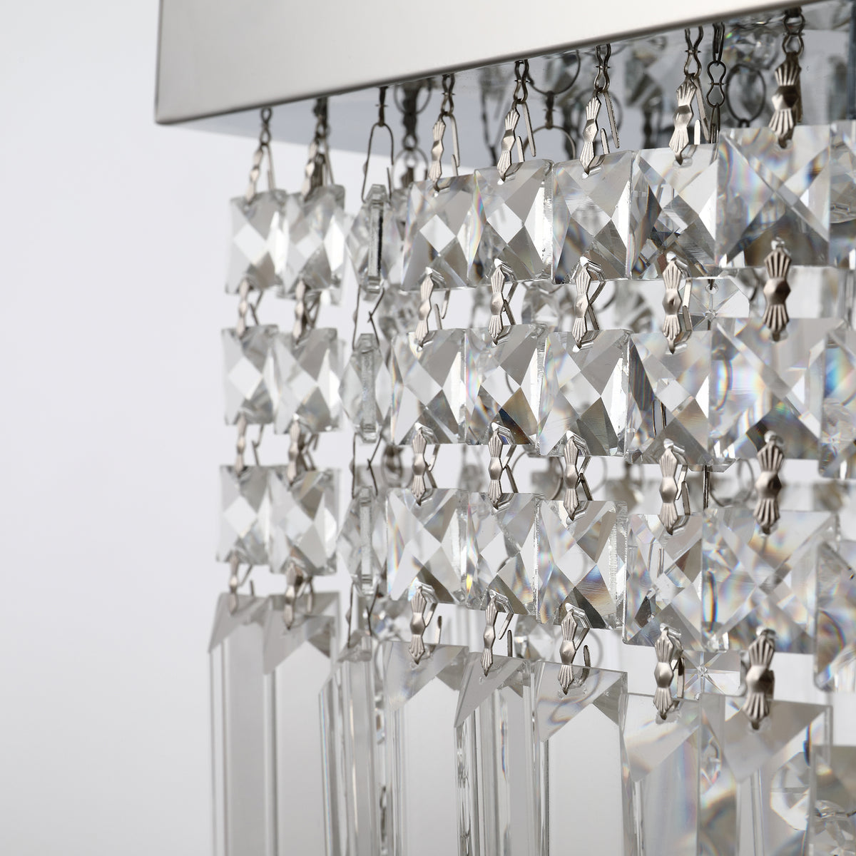 Modern Crystal Ceiling Light Square Crystal Chandelier for Living Room, Dining Room, Hall, 5 x E14 Lamp Holders, Silver, 80 x 25 x 23cm