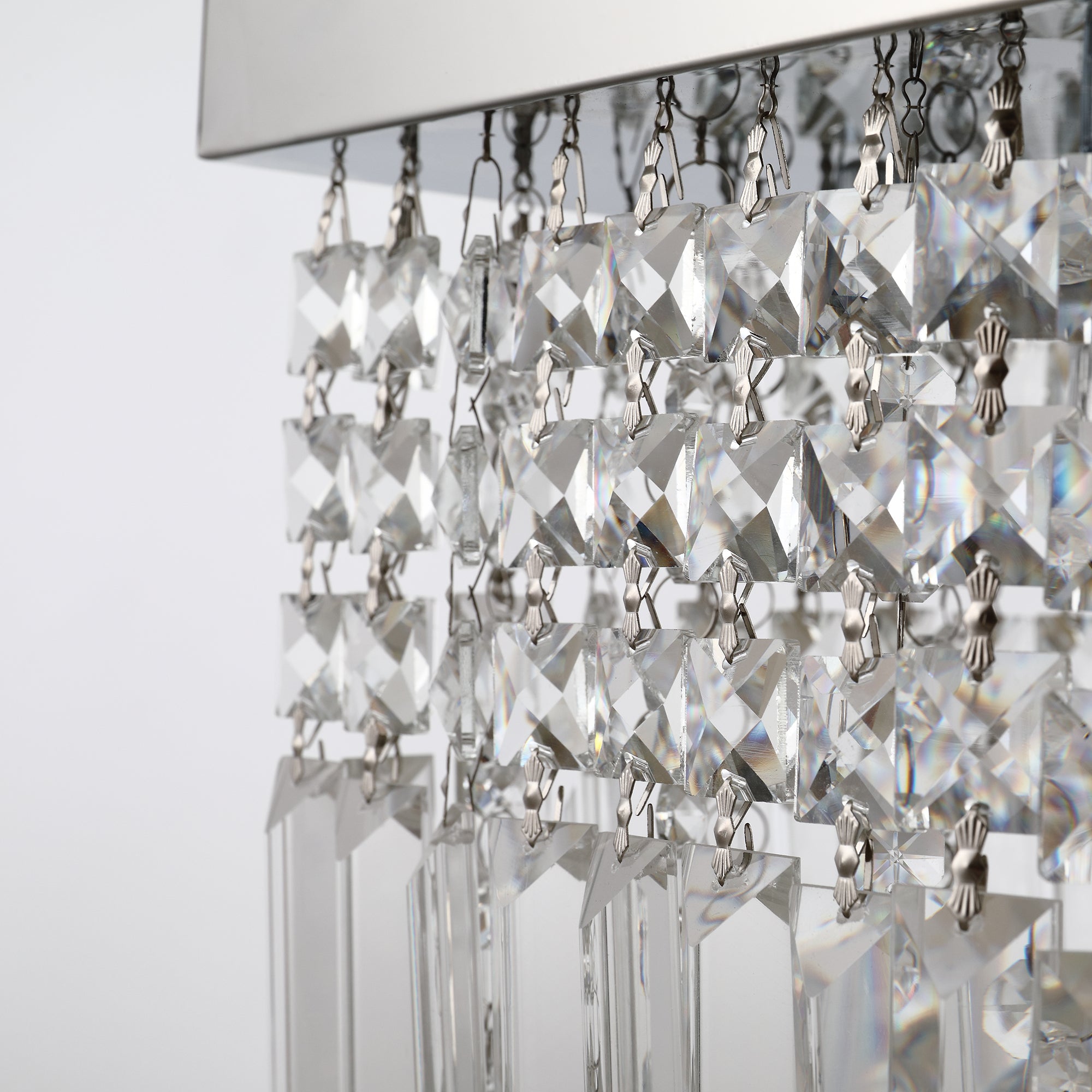 Modern Crystal Ceiling Light Square Crystal Chandelier for Living Room, Dining Room, Hall, 5 x E14 Lamp Holders, Silver, 80 x 25 x 23cm