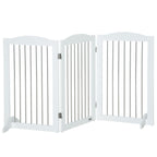 PawHut Foldable Dog Gate, Freestanding Pet Gate, with Two Support Feet, for Staircases, Hallways, Doorways - White