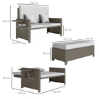 Outsunny Rattan Day Bed, with Footstool - Light Grey