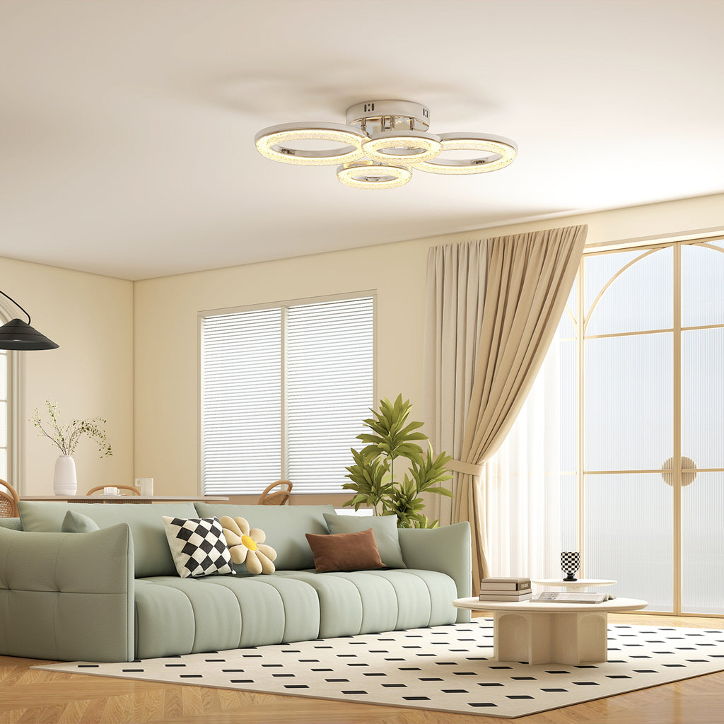 4-Ring LED Ceiling Light, Flush Mount Ceiling Light with 3 Colour Temperatures, Silver Tone