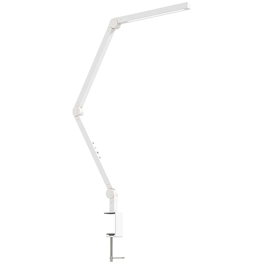 LED Desk Lamp, Dimmable Desk Light with Swing Arm and Clamp, Adjustable Eye-Caring Table Lamp with 2 Colour Modes & 5 Brightness Levels for Study, Drawing, Office, Architect, Task, White