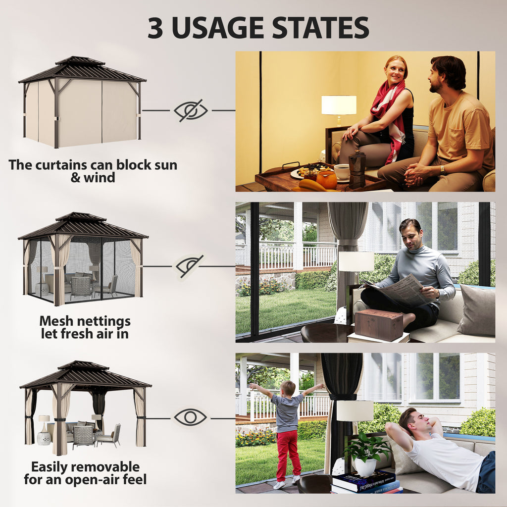 Outsunny 3x3.6 m Hardtop Gazebo Canopy with UPF50+ Double Galvanised Steel Roof, Brown