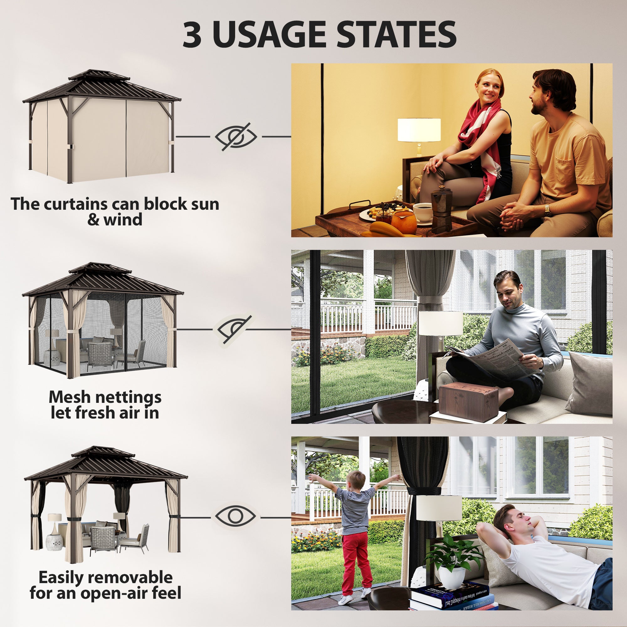 Outsunny 3x3.6 m Hardtop Gazebo Canopy with UPF50+ Double Galvanised Steel Roof, Brown