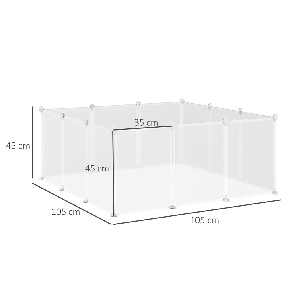 PawHut Pet Playpen DIY Small Animal Cage Open Enclosure Portable Plastic Fence 12 Panels for Hedgehog Guinea Pig White