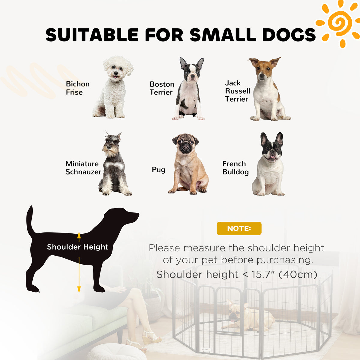 PawHut Eight-Panel Dog Playpen with Door, for Large Dogs, Indoors, Outdoors, 60cm Tall, Black