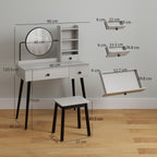 HOMCOM Dressing Table Set with Mirror and Stool, Vanity Makeup Table with 3 Drawers and Open Shelves for Bedroom, Living Room, Grey
