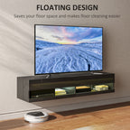 Floating TV Unit, Wall Mounted TV Cabinet for TVs up to 65", High Gloss Media Wall Unit with LED Lights, Storage Shelves, APP Control for Living Entertainment Room, Black