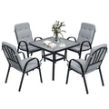 Outsunny 5 Pieces Outdoor Square Garden Dining Set w/ Tempered Glass Dining Table 4 Cushioned Armchairs, Umbrella Hole, Grey