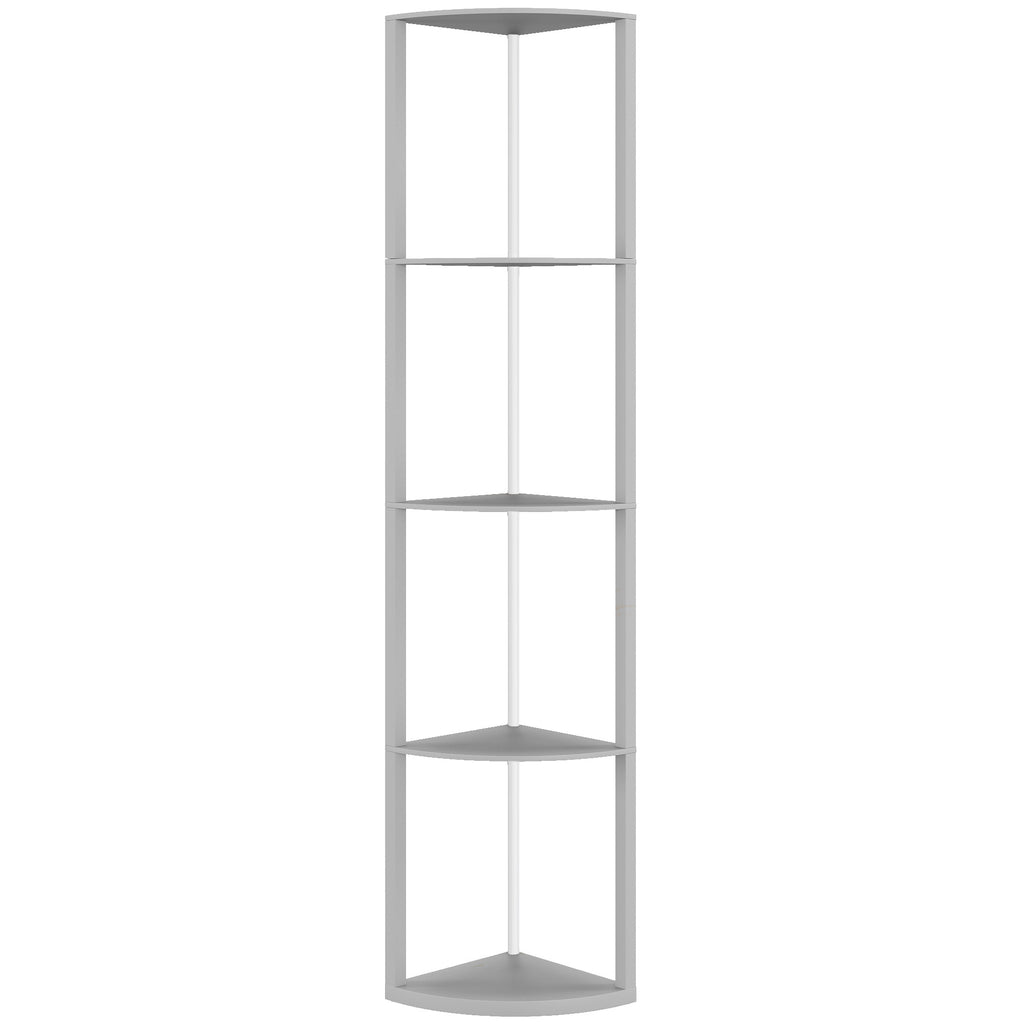 RGB LED Floor Lamp with Shelves, 5-Tier Dimmable Standing Lamp with Adjustable Brightness and Remote Control, Modern Corner Display Shelf Unit for Living Room Bedroom Office, Grey