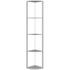 RGB LED Floor Lamp with Shelves, 5-Tier Dimmable Standing Lamp with Adjustable Brightness and Remote Control, Modern Corner Display Shelf Unit for Living Room Bedroom Office, Grey