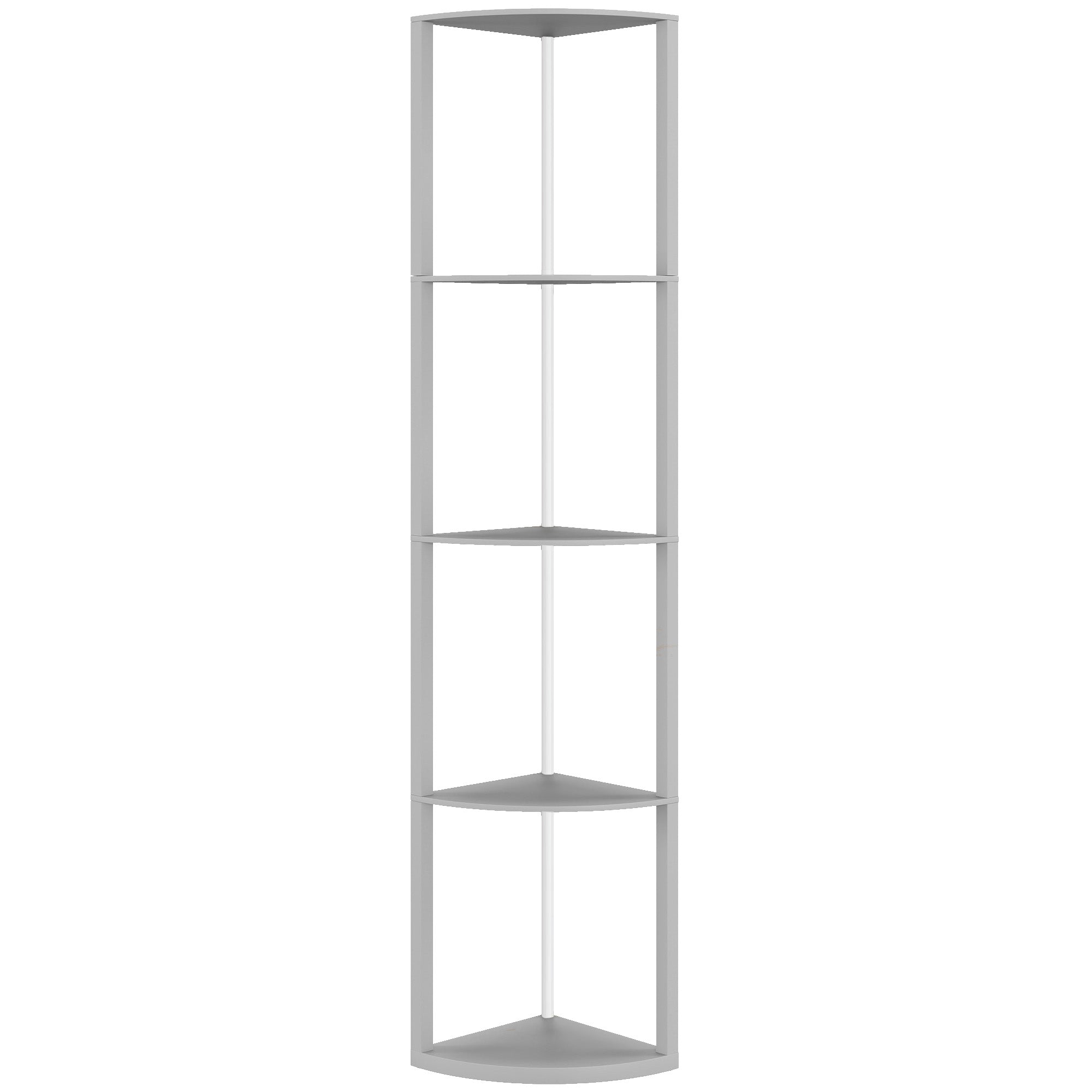 RGB LED Floor Lamp with Shelves, 5-Tier Dimmable Standing Lamp with Adjustable Brightness and Remote Control, Modern Corner Display Shelf Unit for Living Room Bedroom Office, Grey