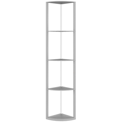 RGB LED Floor Lamp with Shelves, 5-Tier Dimmable Standing Lamp with Adjustable Brightness and Remote Control, Modern Corner Display Shelf Unit for Living Room Bedroom Office, Grey