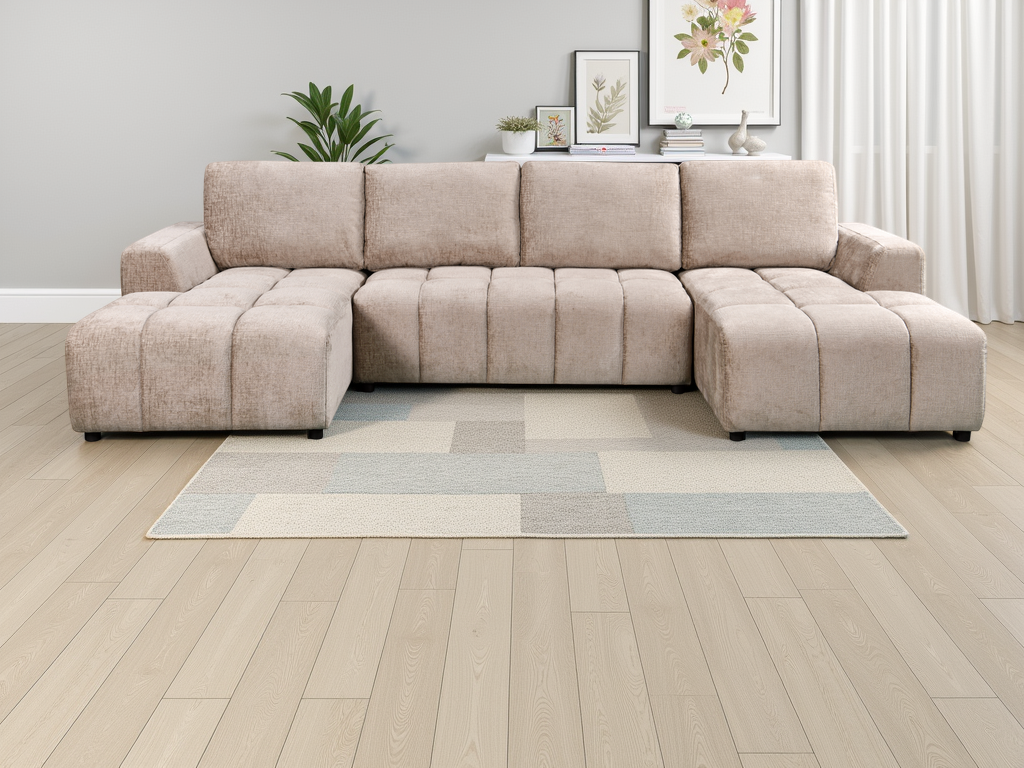 Shanghai Luxury Beige U Shape Corner Sofabed