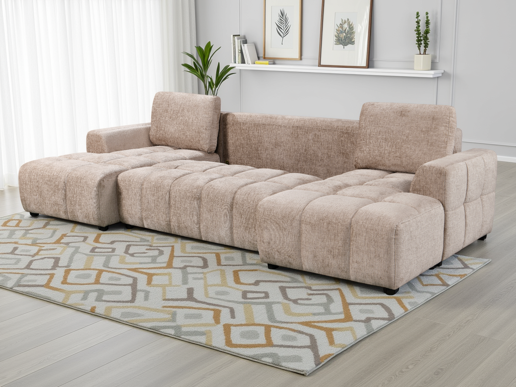 Shanghai Luxury Beige U Shape Corner Sofabed