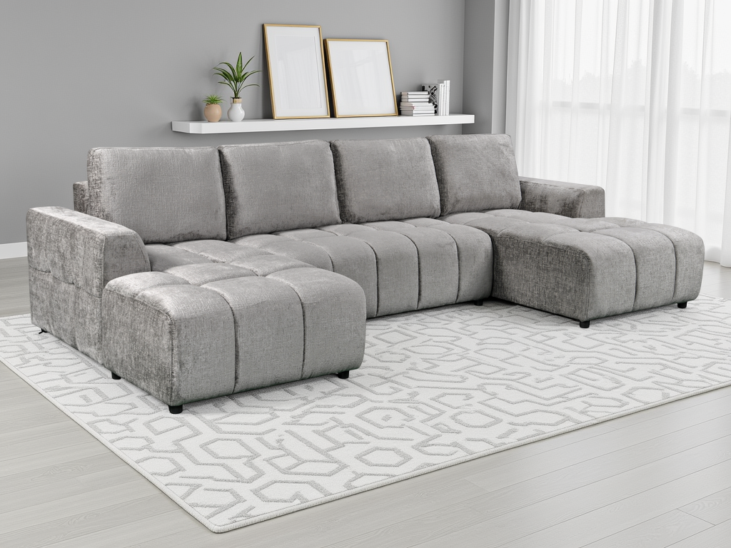 Shanghai Luxury Grey U Shape Corner Sofabed