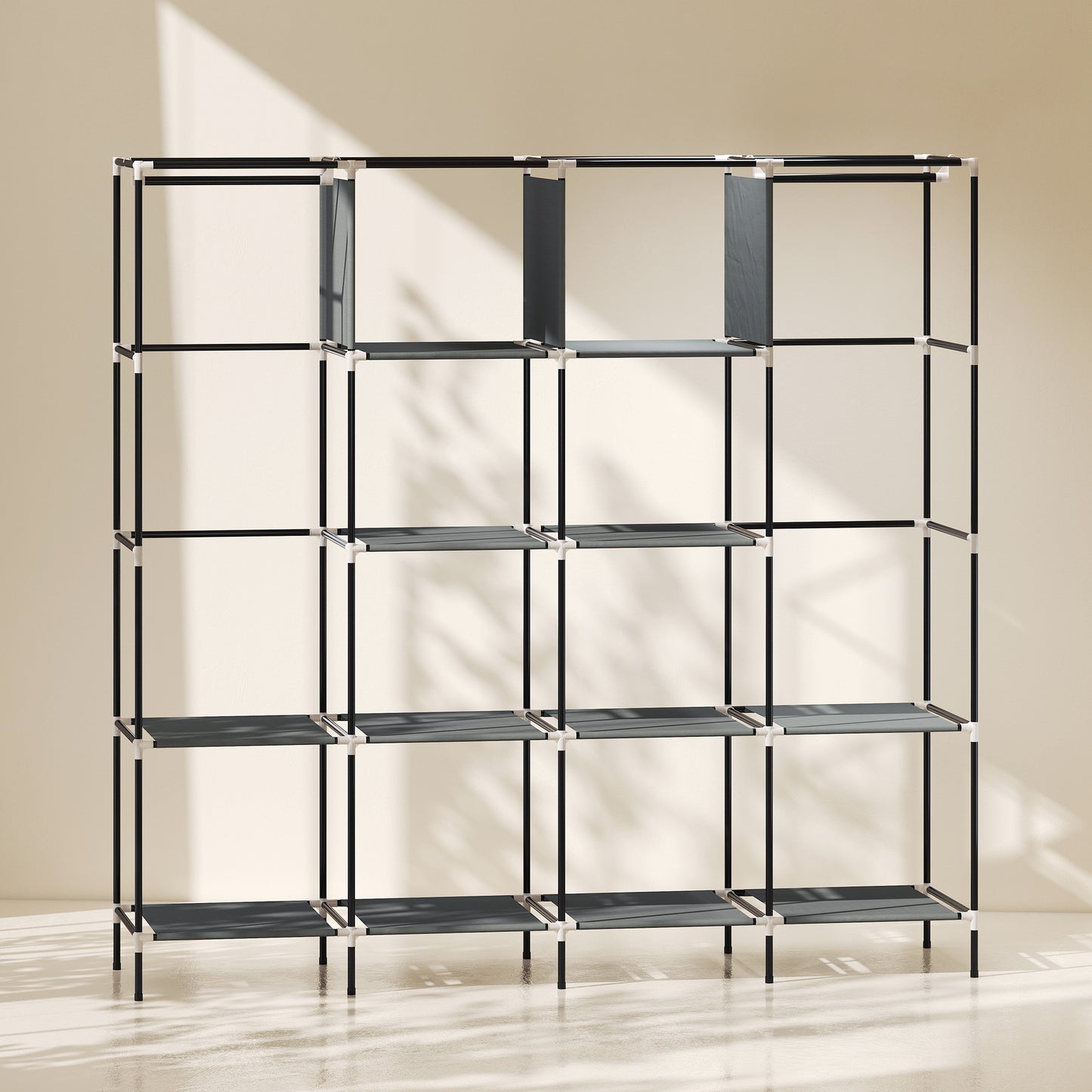Fabric Wardrobe for Bedroom, Portable Cloth Wardrobe with 10 Compartments, 2 Hanging Rails and 4 Fabric Drawers, 166 x 42.5 x 169.5cm, Dark Grey