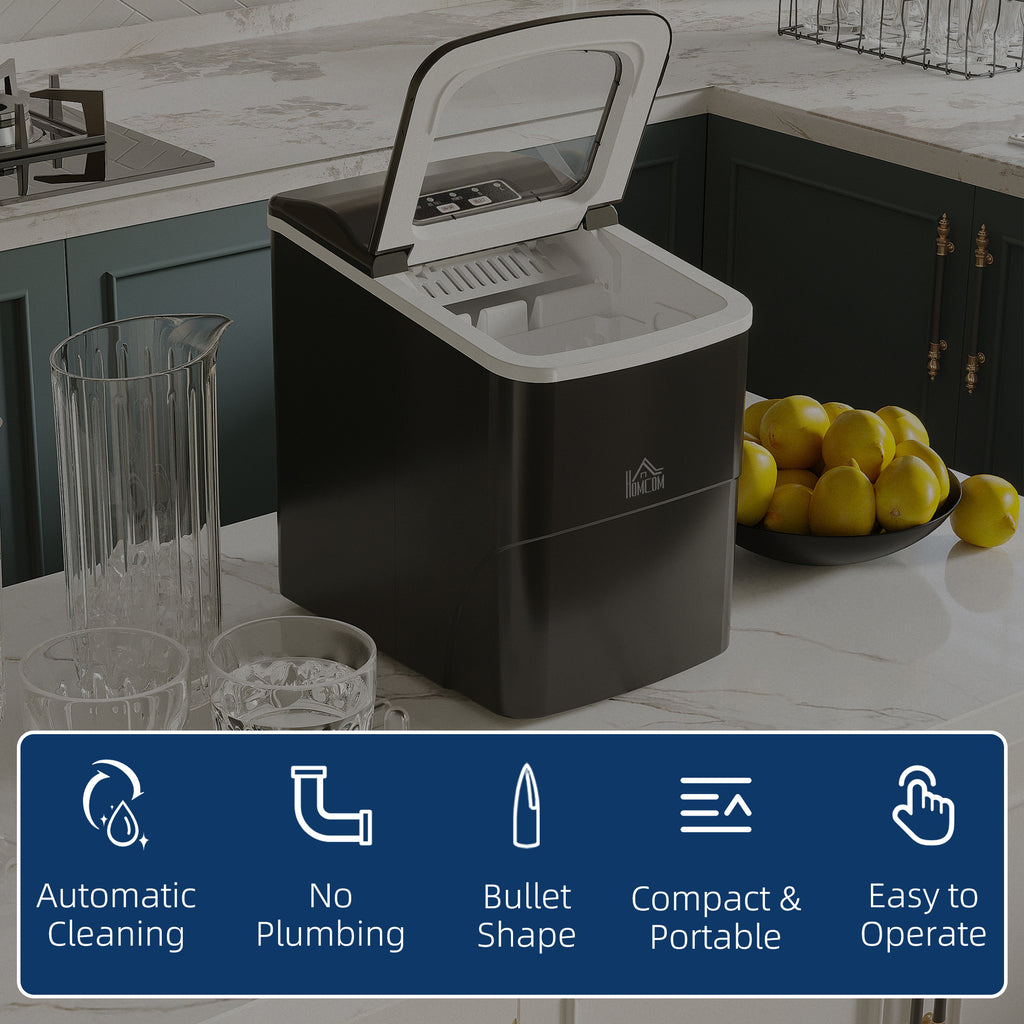 12kg Countertop Ice Cube Machine, with Scoop - Black