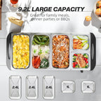 5 Tray Electric Food Warmer Buffet Server with Warming Plate, Cool Touch Handles, Adjustable Temperature, 300W, 3 x 2.4L and 2 x 1L Pans