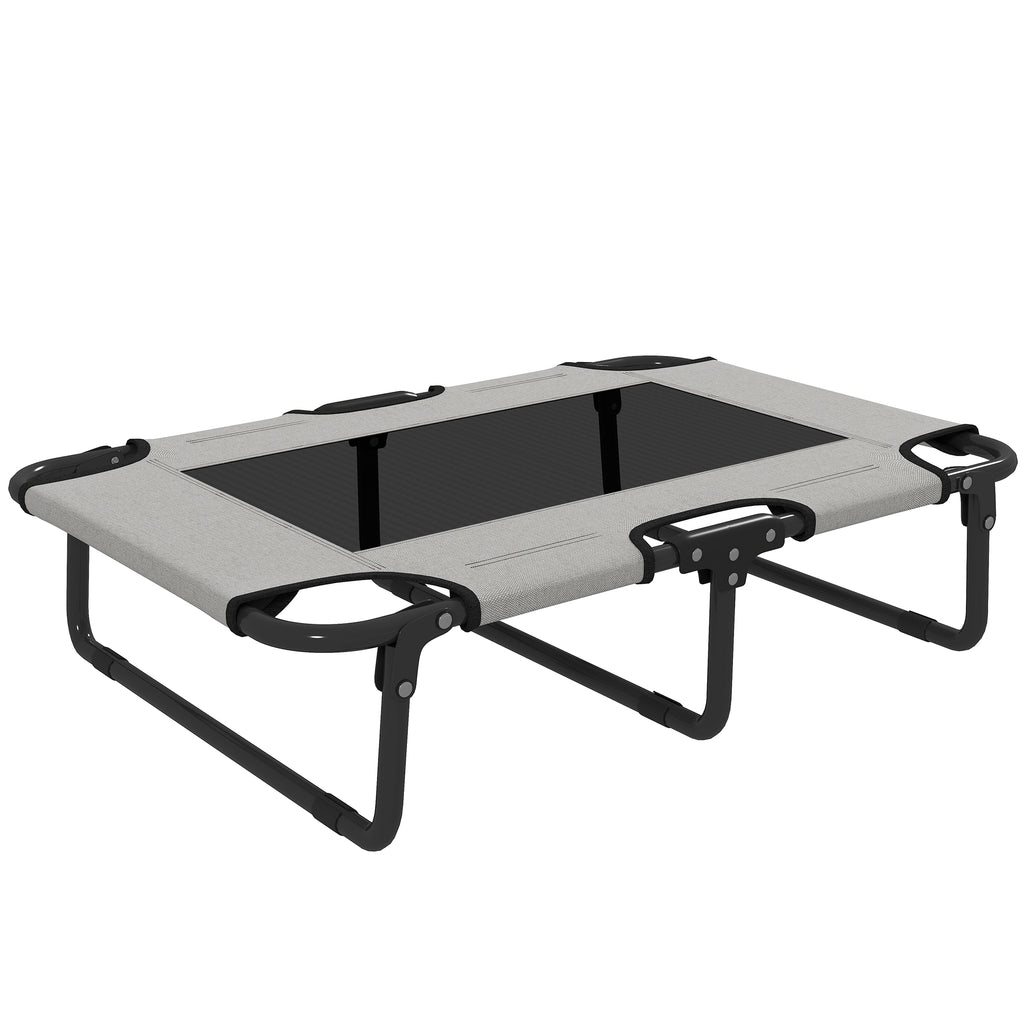 PawHut Portable Raised Dog Bed, Elevated Pet Cot with Breathable Mesh for Indoor Outdoor, for Small Medium Dogs, Light Grey