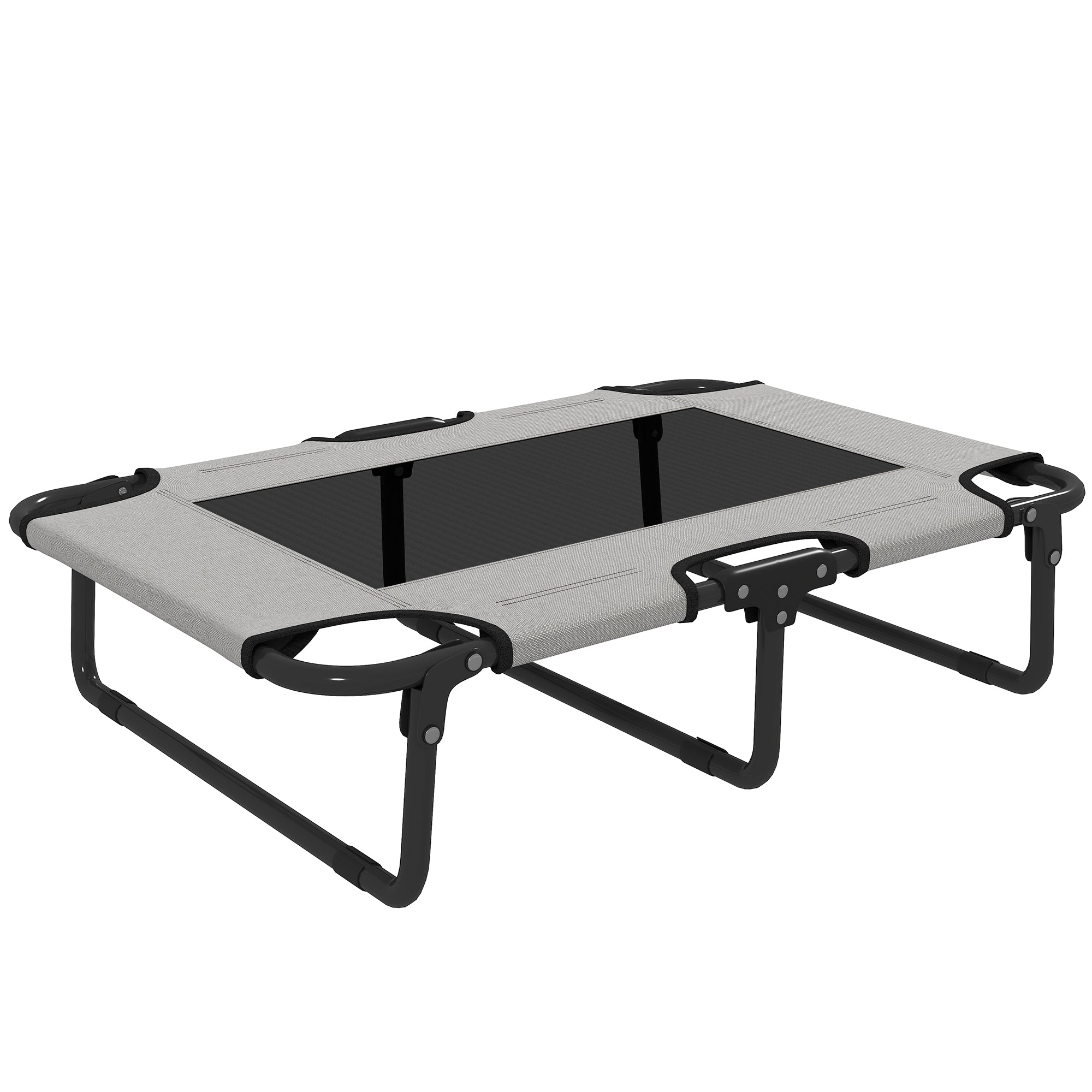 PawHut Portable Raised Dog Bed, Elevated Pet Cot with Breathable Mesh for Indoor Outdoor, for Small Medium Dogs, Light Grey