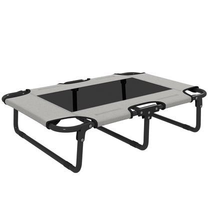 PawHut Portable Raised Dog Bed, Elevated Pet Cot with Breathable Mesh for Indoor Outdoor, for Small Medium Dogs, Light Grey