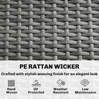Outsunny 3 Seater Rattan Garden Sofa, PE Wicker Outdoor Sofa Wide Deep Seat, 4" Cushions, Wood-Effect Armrests Legs, Dark Grey