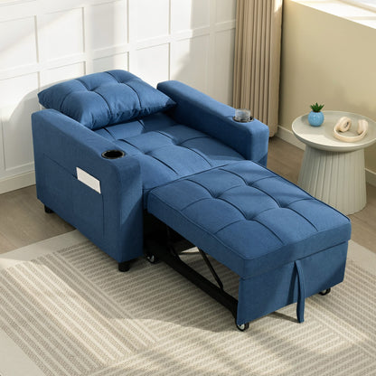 3-in-1 Single Sofa Bed, Convertible Sleeper Chair Bed with 3-level Adjustable Back - Dark Blue