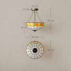 Tiffany Style Ceiling Light, Vintage Chandelier with 3 E27 Sockets, Semi Flush Mount for Living Room, Bulbs Not Included