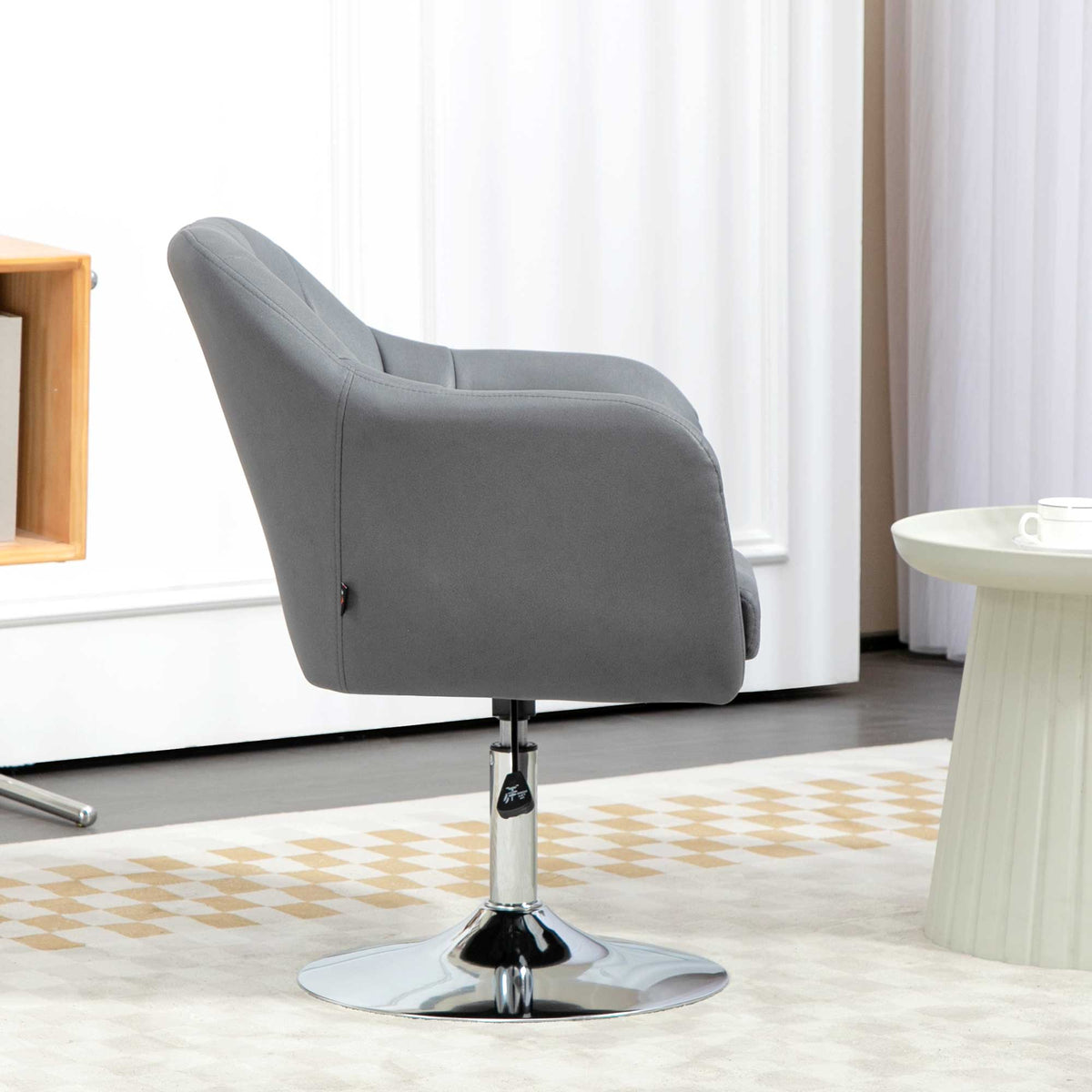 Swivel Accent Chair, Linen Fabric Tub Vanity Chair, Modern Armchair with Adjustable Height and Lumbar Support for Living Room Bedroom Salon Make up Room Dressing Table, Dark Grey