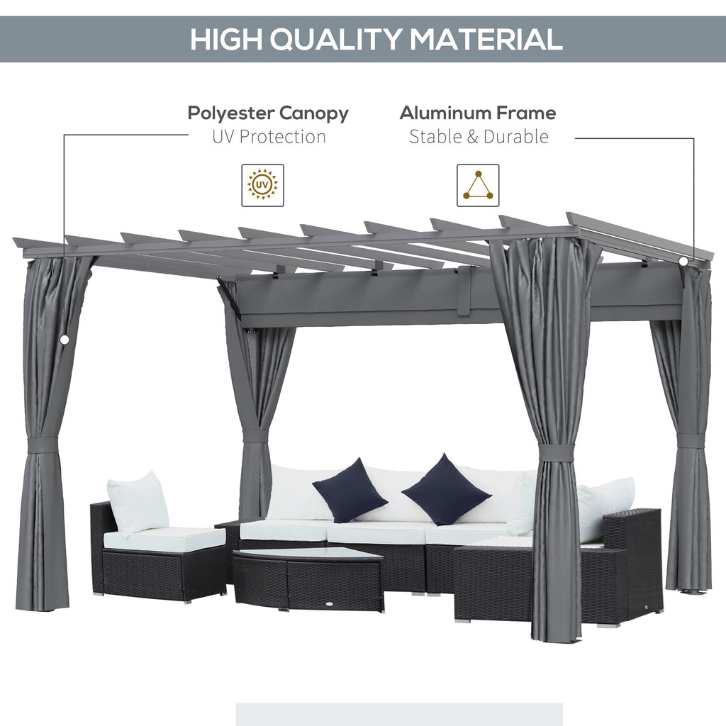 Outsunny 3.6 x 3(m) Outdoor Pergola Gazebo with Retractable Canopy and Curtains Garden Sun Shade, Dark Grey