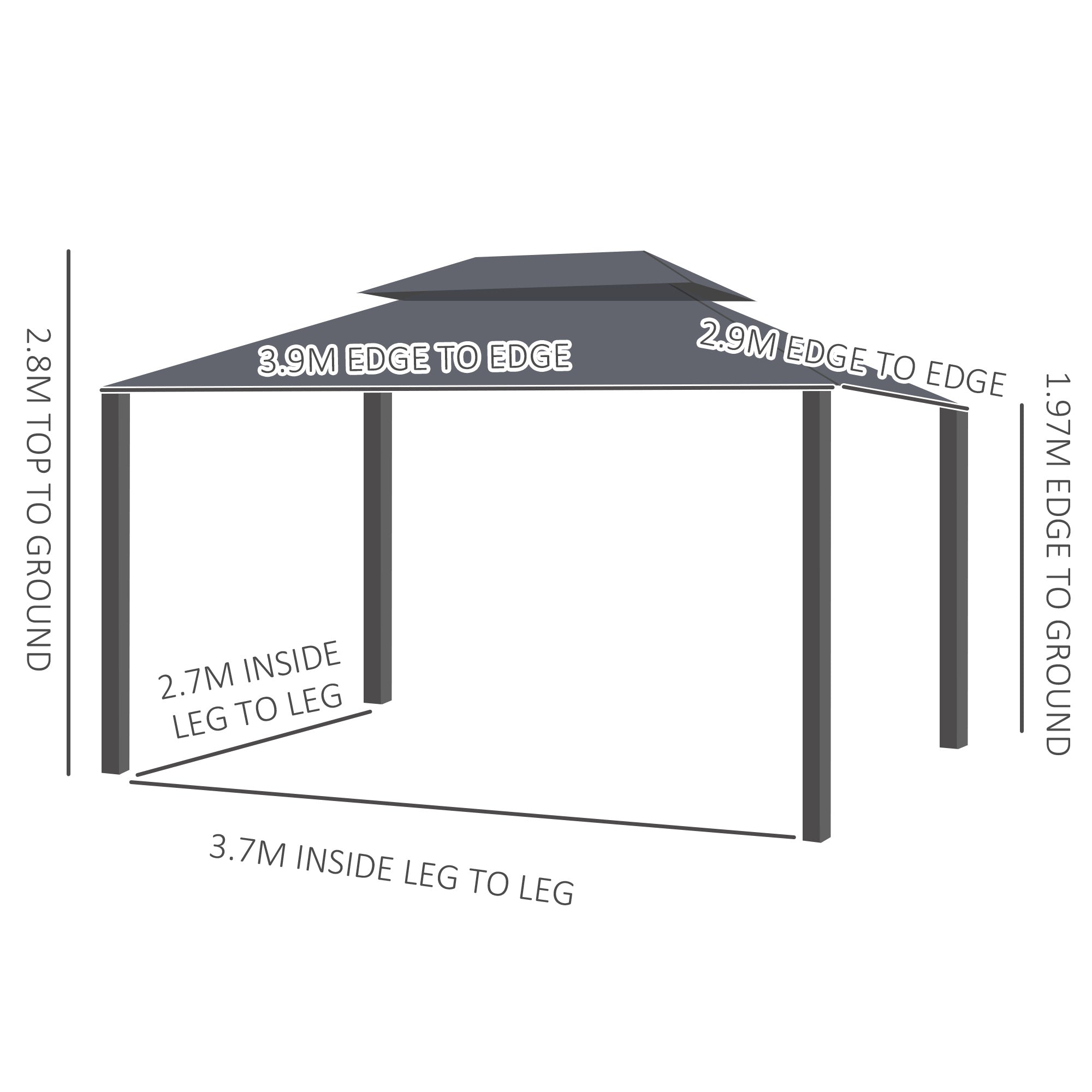Outsunny 3 x 4m Aluminium Garden Gazebo, Marquee Canopy Shelter Pavilion Party Tent with Nets and Curtains for Garden and Deck, Black