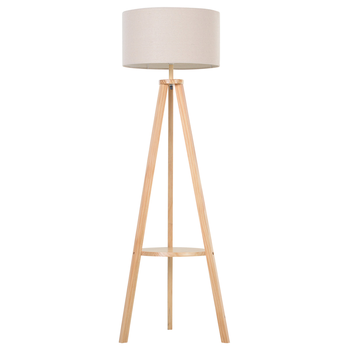 Tripod Floor Lamp, Freestanding Bedside Light Reading Light with Storage Shelf and Linen Shade for Living Room Bedroom, 154cm, Cream
