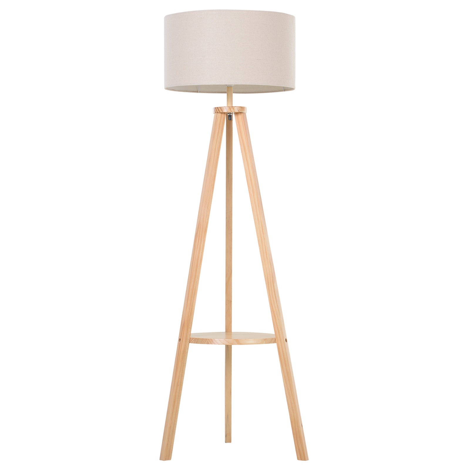 Tripod Floor Lamp, Freestanding Bedside Light Reading Light with Storage Shelf and Linen Shade for Living Room Bedroom, 154cm, Cream