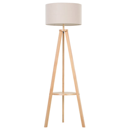 Tripod Floor Lamp, Freestanding Bedside Light Reading Light with Storage Shelf and Linen Shade for Living Room Bedroom, 154cm, Cream