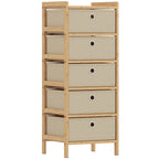 HOMCOM Chest of Drawers, 5 Fabric Drawers Narrow Dresser with Bamboo Frame, Cream White