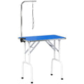 PawHut 32" Foldable Dog Grooming Table Pet Drying Beauty Table Adjustable Fixed Arm Rubber Top, Blue