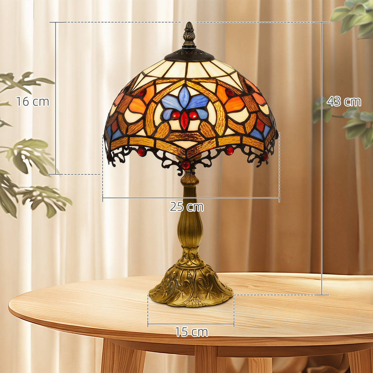 Tiffany Lamp, Stained Glass Table Lamp, Handcrafted Artisan Collectible, Suitable for Living Room and Bedside, Multi-Coloured, ?25 x 45Hcm, Zinc Alloy.