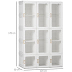 Portable Clothes Wardrobe for Bedroom, Foldable Clothes Organiser with Cube Storage, Hanging Rods, Magnet Doors, White