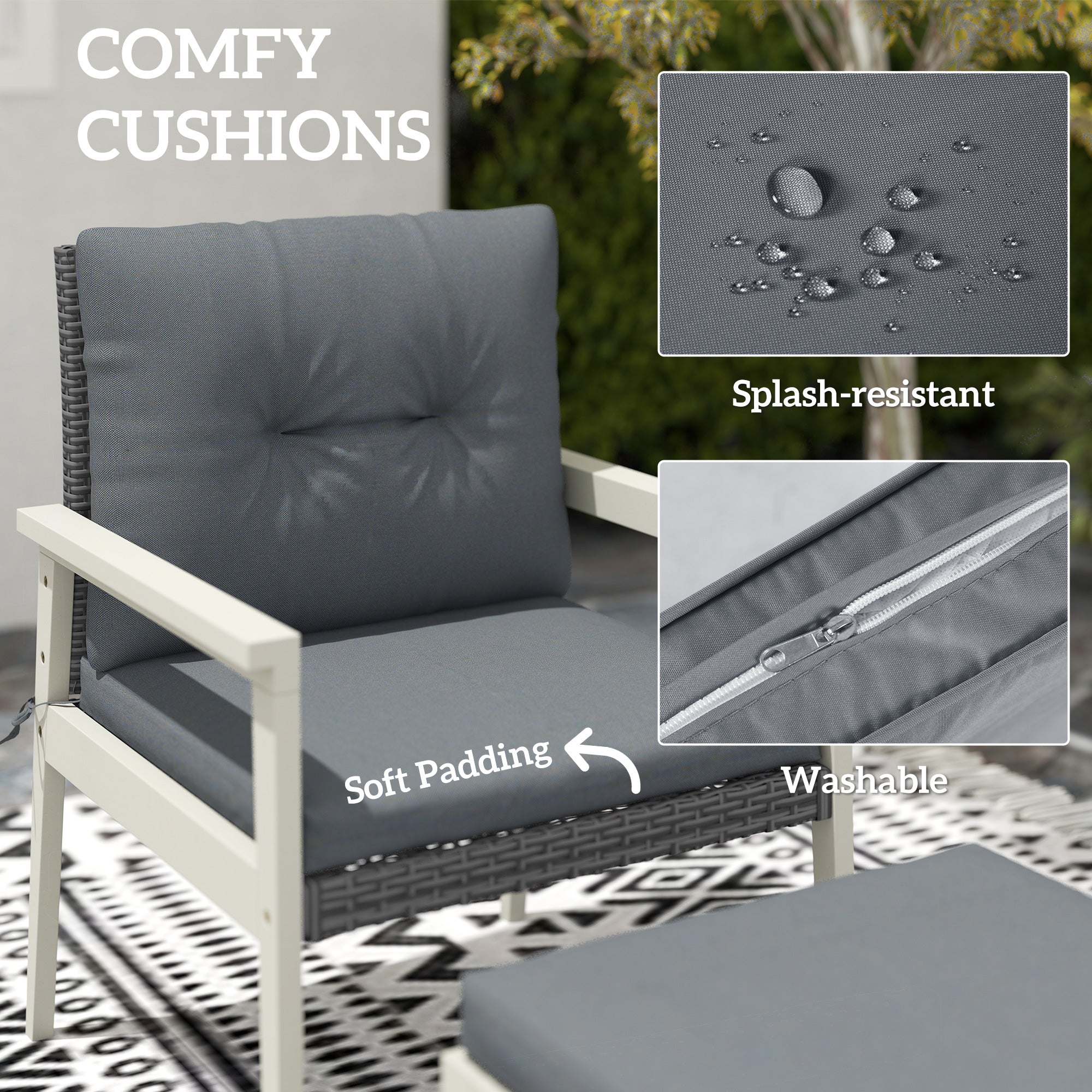 Outsunny Five-Piece Rattan Patio Set, with Wood-Top Table - Grey