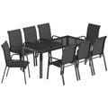 Outsunny 9 Pieces Garden Dining Set, Outdoor Table and Chairs Set for 8, Garden Furniture Set with Tempered Glass Top, Black