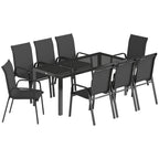 Outsunny 9 Pieces Garden Dining Set, Outdoor Table and Chairs Set for 8, Garden Furniture Set with Tempered Glass Top, Black